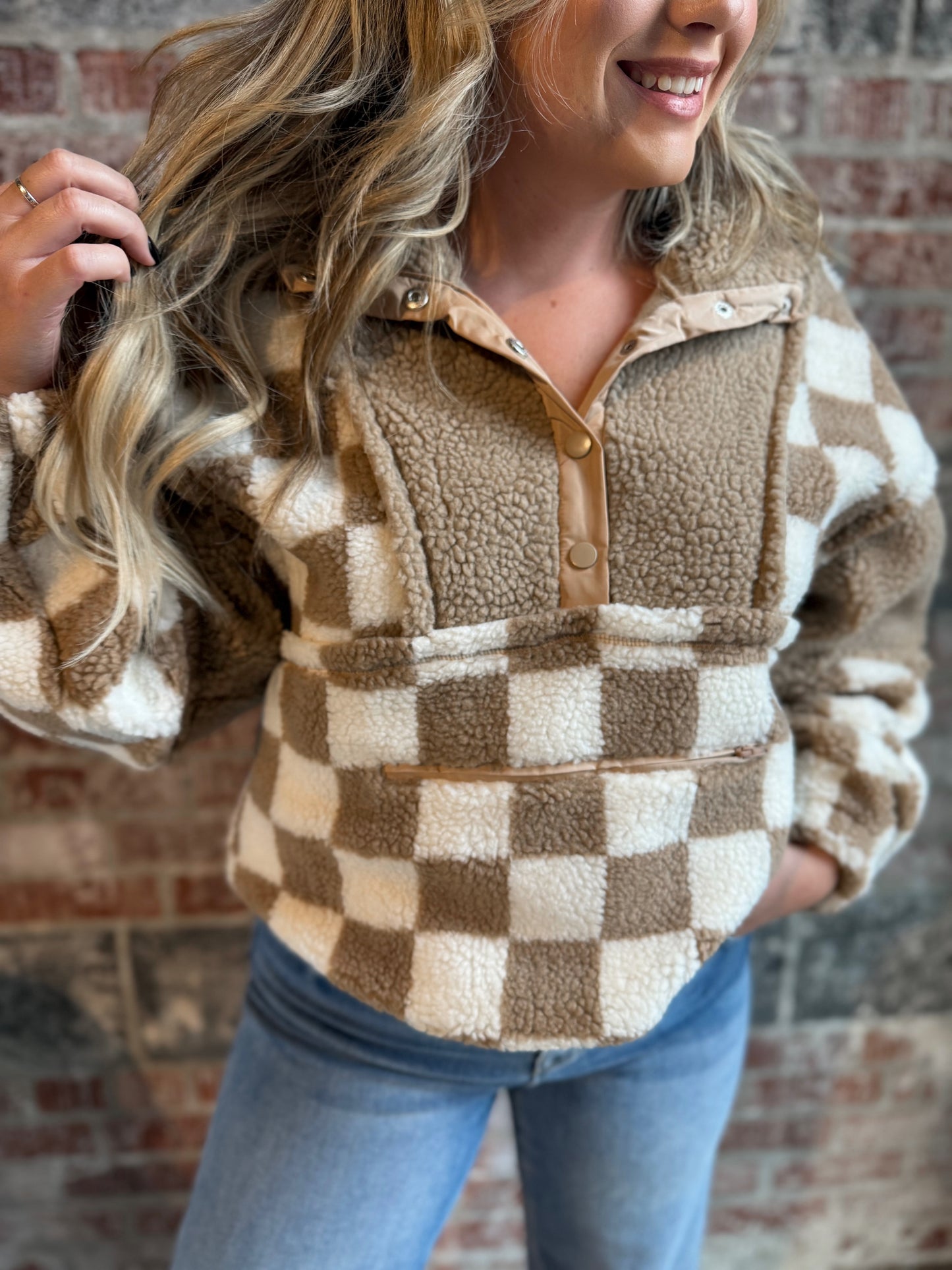 Checkered Fleece Pullover