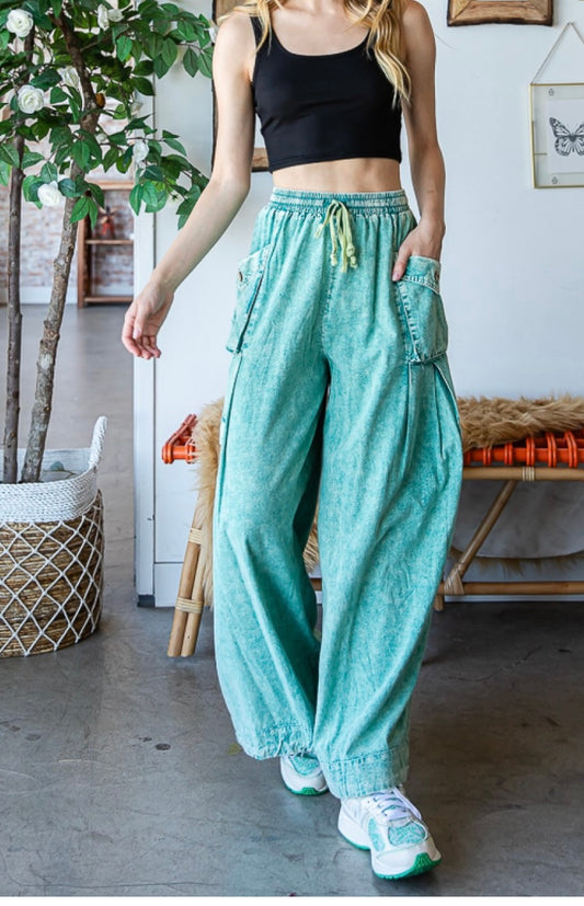 Teal Green Wide Leg Pants