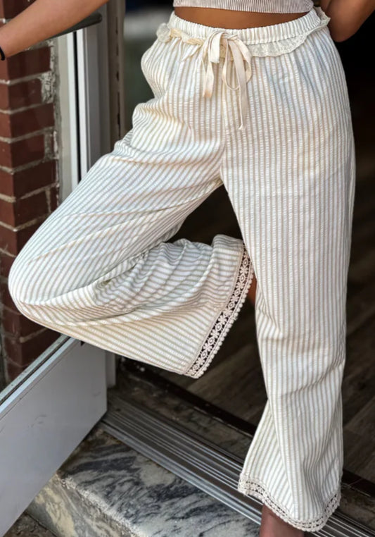 Beige Crochet Detail Pants