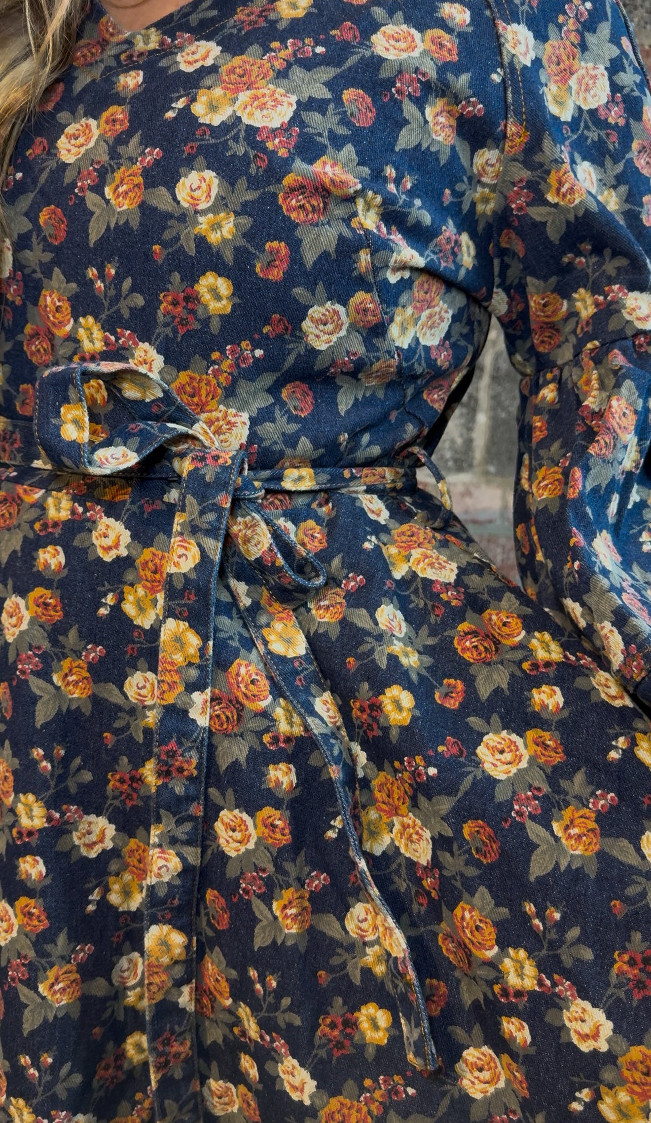 Floral Printed Denim Dress