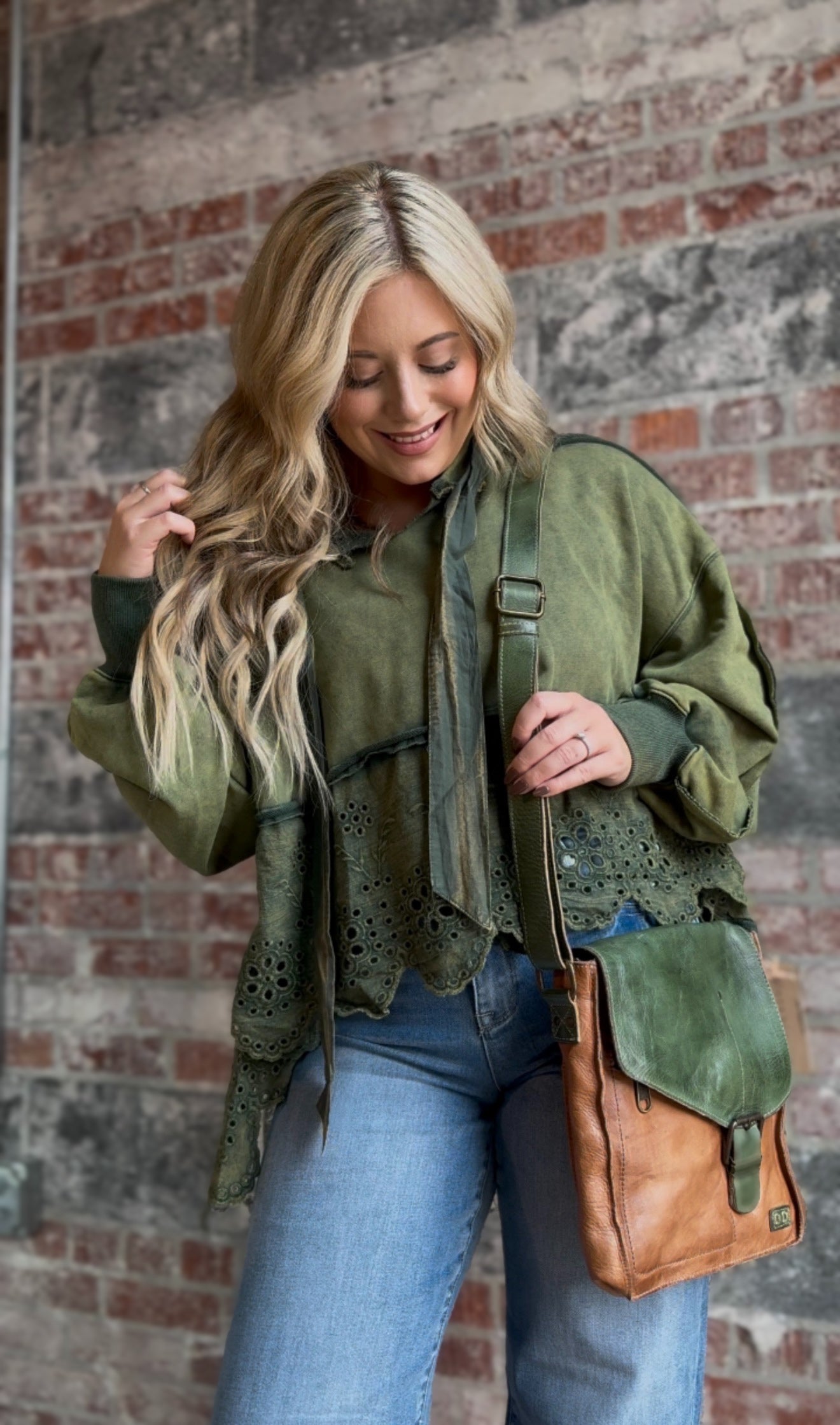 Green Eyelet Top