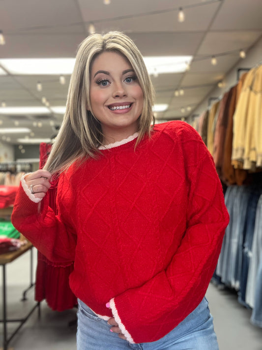 Red Scallop Edge Sweater