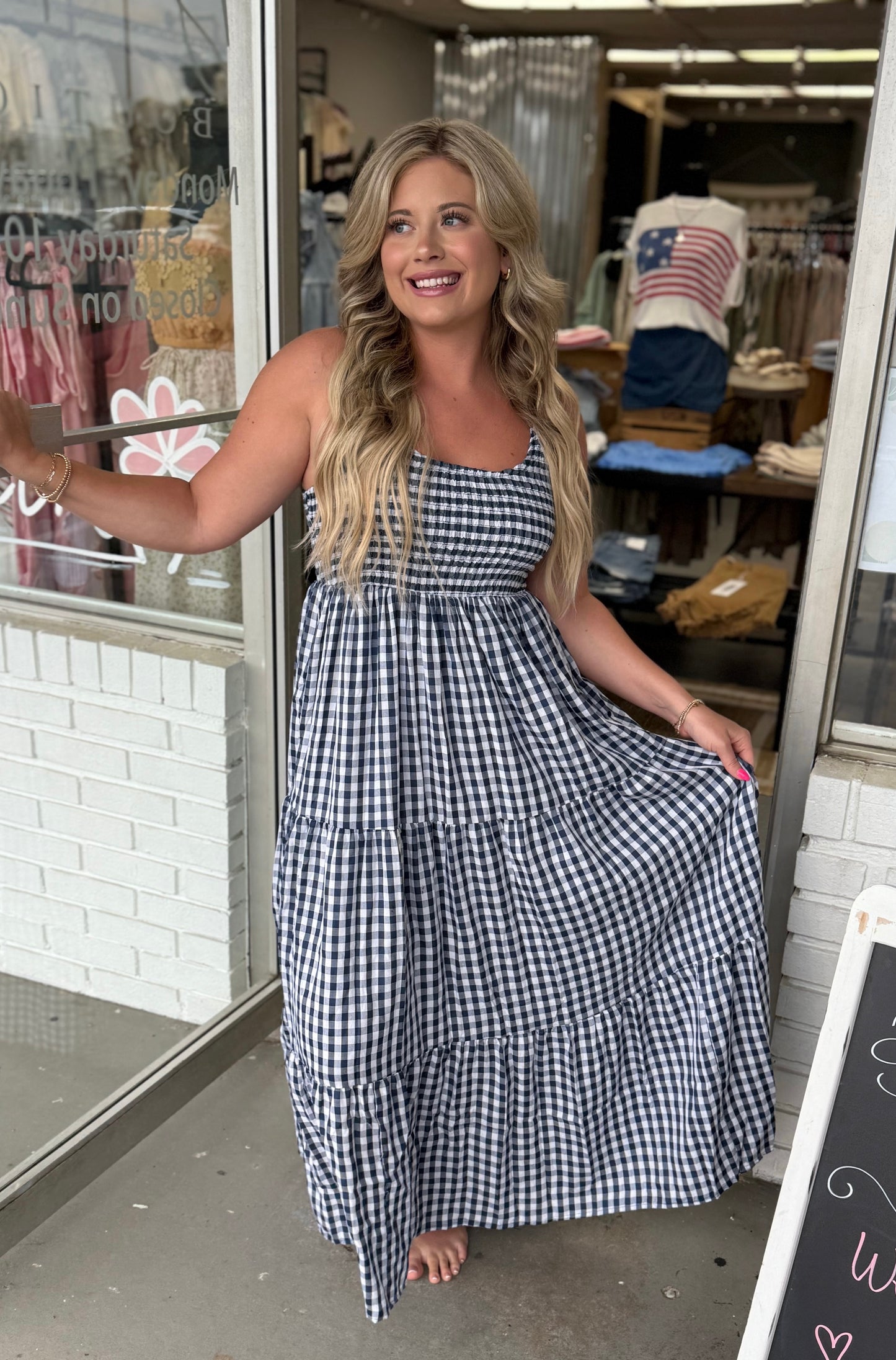 Navy Gingham Dress