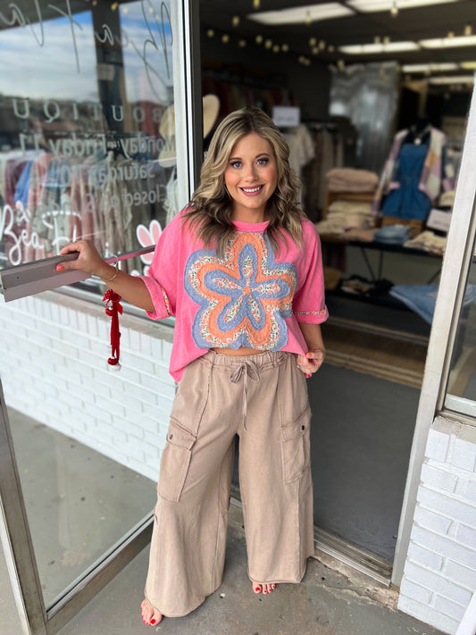 Pink Flower Patch Top