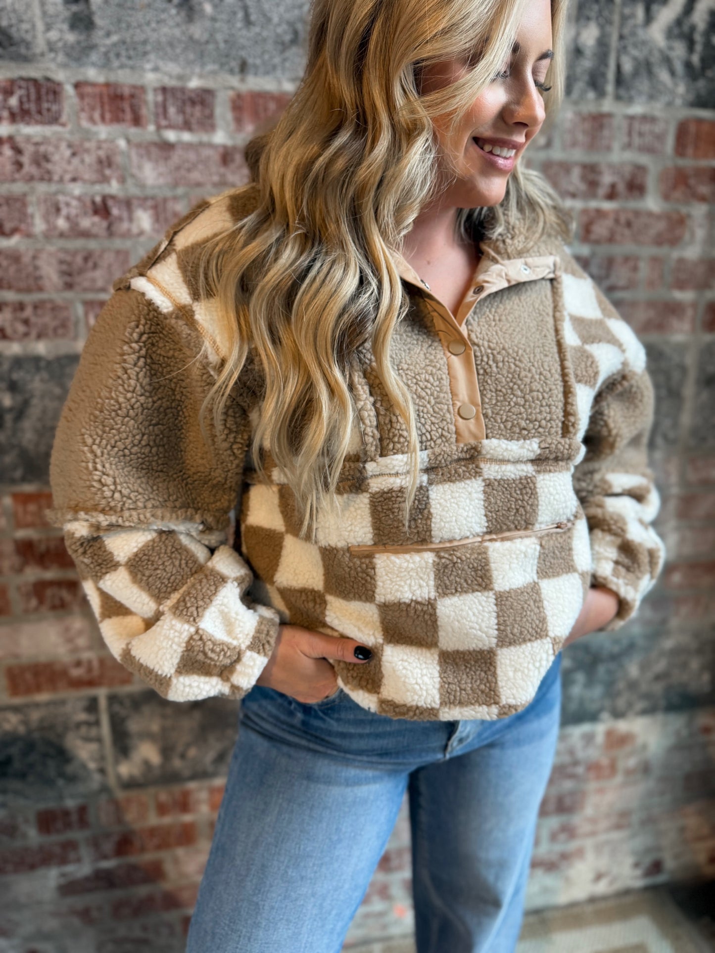 Checkered Fleece Pullover