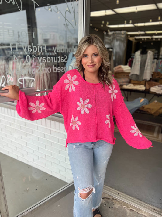 Hot Pink Floral Sweater