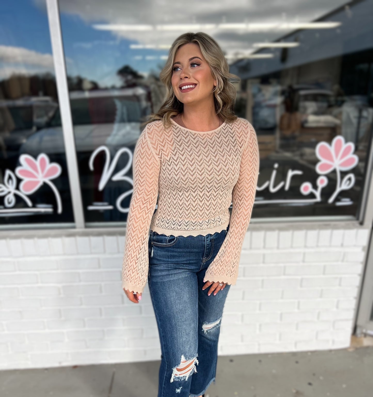 Beige Bell Sleeves Top