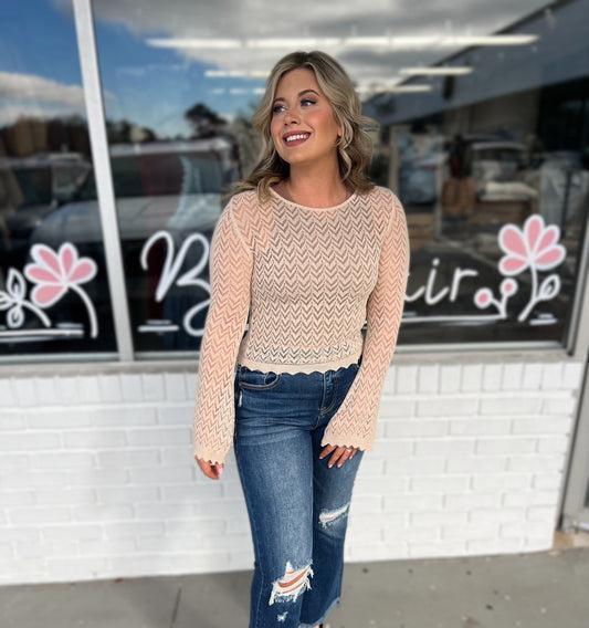 Beige Bell Sleeves Top