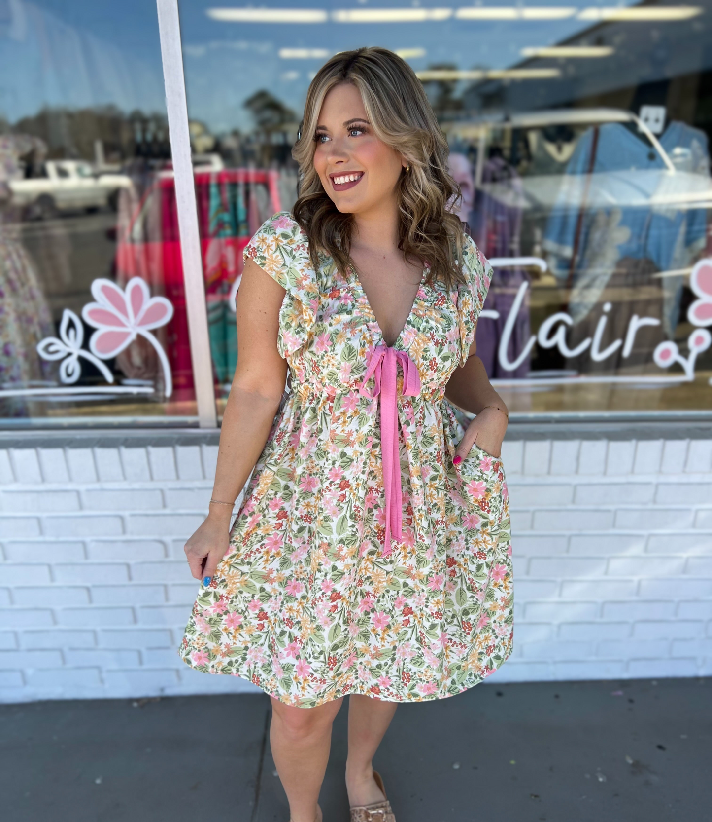 Pink Tie Floral Dress