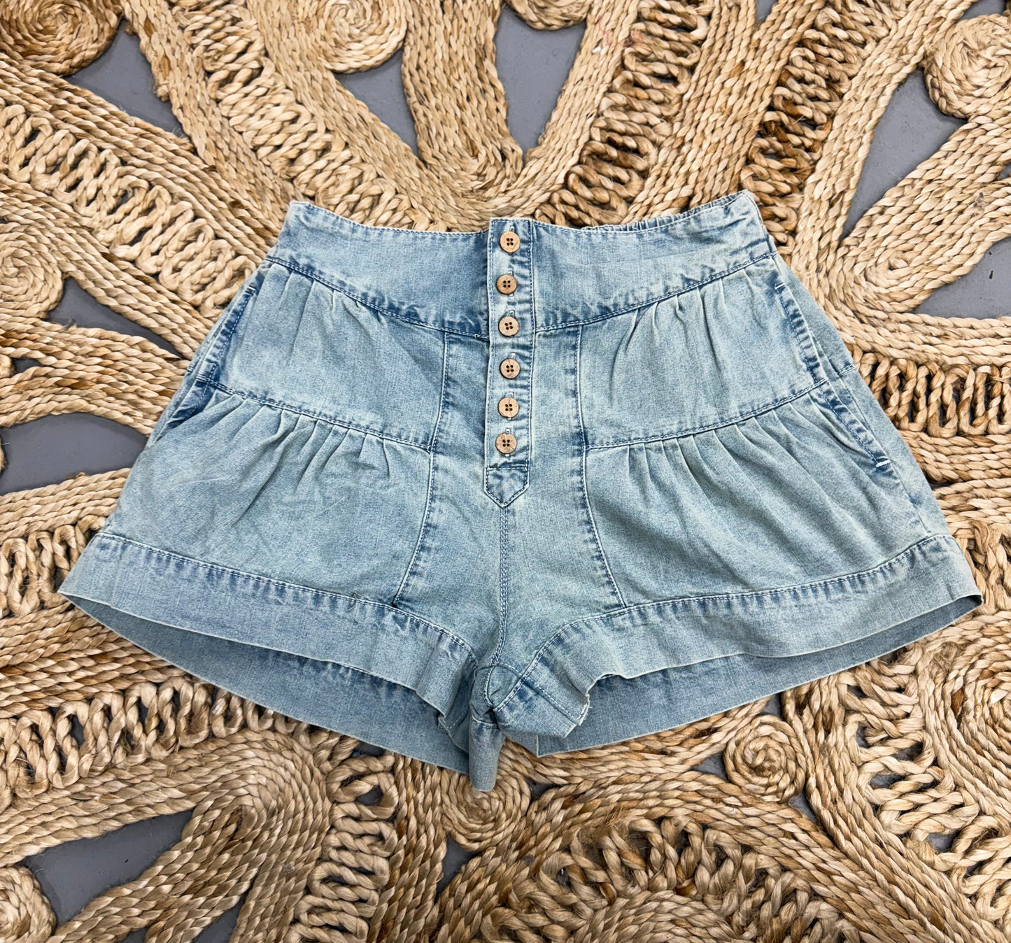 Denim Pleated Shorts