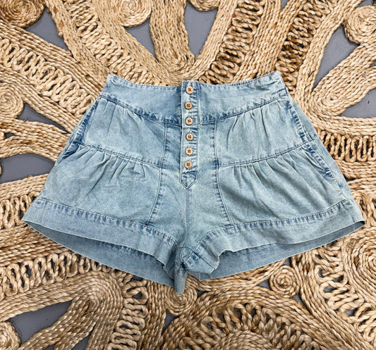 Denim Pleated Shorts
