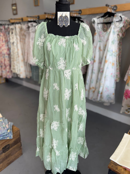 Sage White Flower Dress