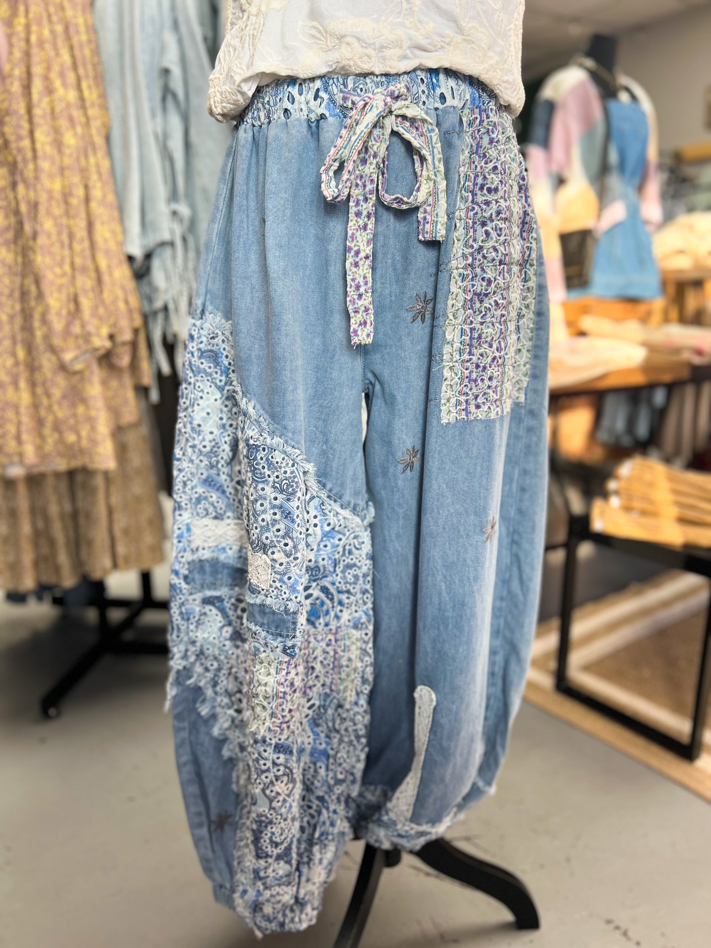 Denim Patchwork Pants