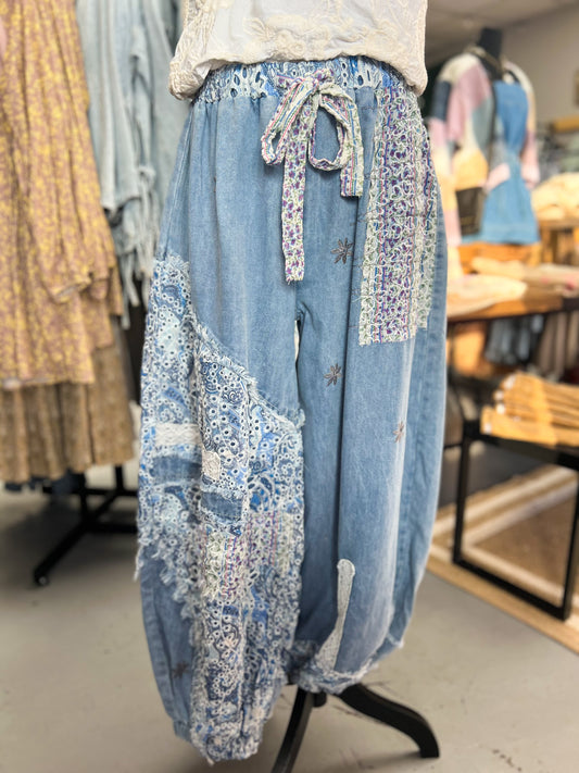 Denim Patchwork Pants