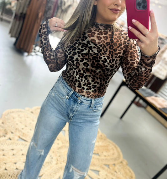 Leopard Mesh Top