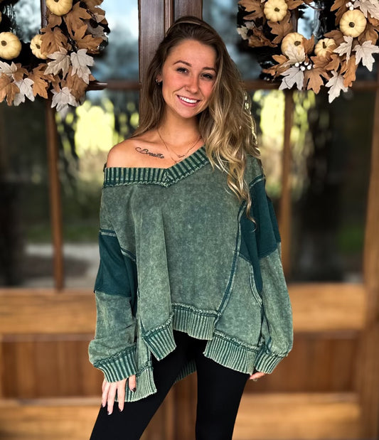 Green V-Neck Top