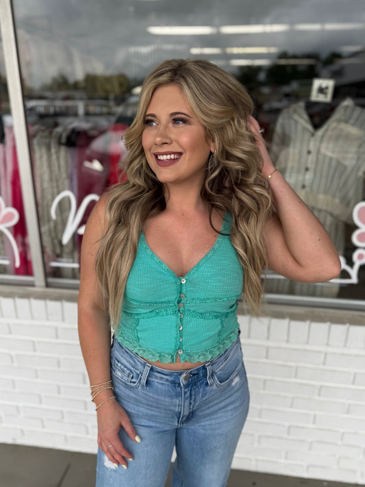 Aqua Ruffle Top